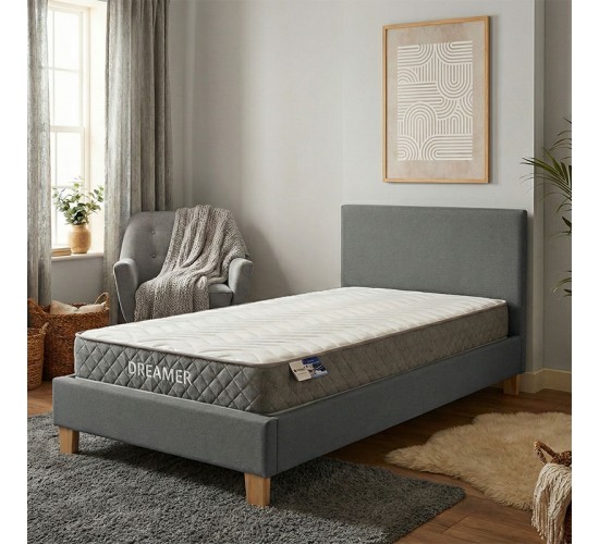 Κρεβάτι με στρώμα Nevil-Dreamer ύφασμα ανθρακί-ξύλινο πόδι σε φυσική απόχρωση 100x200εκ Υλικό: FABRIC - PLYWOOD - HARDWOOD - POCKET SPRING MATTRESS 200-001471