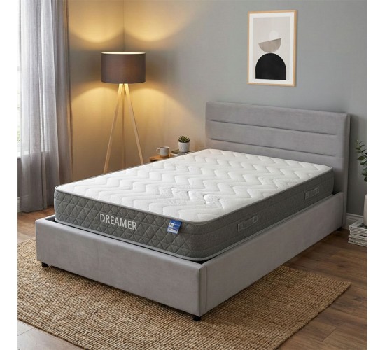 Κρεβάτι με στρώμα και αποθηκευτικό χώρο Molito-Dreamer βελούδο γκρι 120x200εκ Υλικό: VELVET - PLYWOOD - POCKET SPRING MATTRESS  - FOAM 200-001472