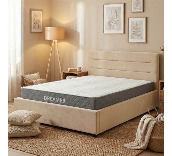 Κρεβάτι με στρώμα και αποθηκευτικό χώρο Molito-Dreamer βελούδο εκρου 120x200εκ Υλικό: VELVET - PLYWOOD - POCKET SPRING MATTRESS  - FOAM 200-001474