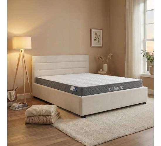 Κρεβάτι με στρώμα και αποθηκευτικό χώρο Molito-Dreamer βελούδο εκρου 150x200εκ Υλικό: VELVET - PLYWOOD - POCKET SPRING MATTRESS  - FOAM 200-001476