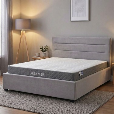 Κρεβάτι με στρώμα και αποθηκευτικό χώρο Molito-Dreamer βελούδο γκρι 150x200εκ Υλικό: VELVET - PLYWOOD - POCKET SPRING MATTRESS  - FOAM 200-001478