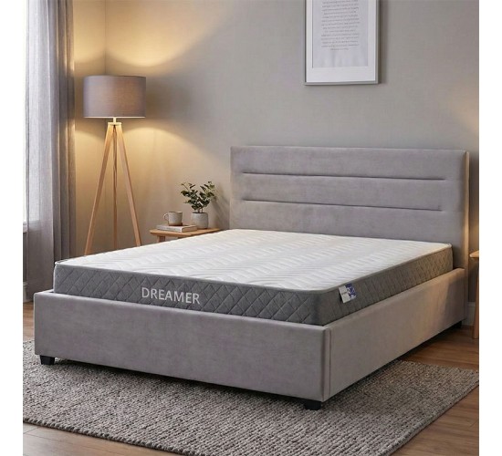 Κρεβάτι με στρώμα και αποθηκευτικό χώρο Molito-Dreamer βελούδο γκρι 150x200εκ Υλικό: VELVET - PLYWOOD - POCKET SPRING MATTRESS  - FOAM 200-001478