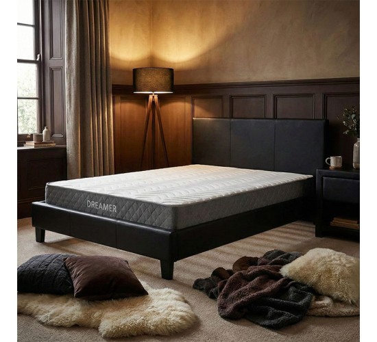 Κρεβάτι με στρώμα Nevil-Dreamer pu μαυρο 150x200εκ Υλικό: PU - PLYWOOD - HARDWOOD- POCKET SPRING MATTRESS  - FOAM 200-001479