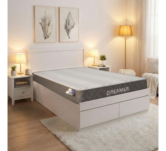 Κρεβάτι με στρώμα και συρτάρι Olympus-Dreamer λευκό 100x200εκ Υλικό: MDF.  POCKET SPRING MATTRESS  - FOAM 200-001503