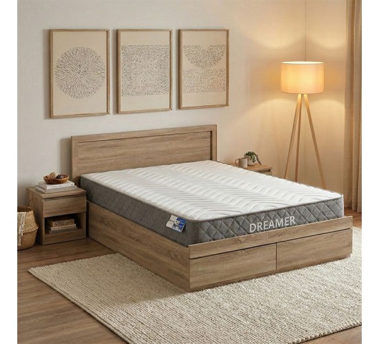 Κρεβάτι με στρώμα και συρτάρι Olympus-Dreamer sonoma 150x200εκ Υλικό: MDF.  POCKET SPRING MATTRESS  - FOAM 200-001510