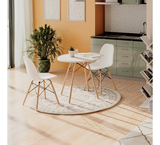 Τραπεζαρία με Καρέκλες Julita λευκό και Τραπέζι Julita λευκό Φ80x73εκ  Σετ 3τεμ Υλικό: MDF - BEECH WOOD - METAL - PP 1950g/m³ 200-001521