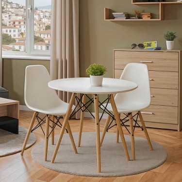 Τραπεζαρία με Καρέκλες Julita λευκό και Τραπέζι Julita λευκό Φ80x73εκ  Σετ 3τεμ Υλικό: MDF - BEECH WOOD - METAL - PP 1950g/m³ 200-001521