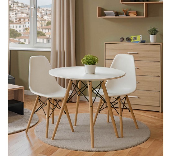 Τραπεζαρία με Καρέκλες Julita λευκό και Τραπέζι Julita λευκό Φ80x73εκ  Σετ 3τεμ Υλικό: MDF - BEECH WOOD - METAL - PP 1950g/m³ 200-001521