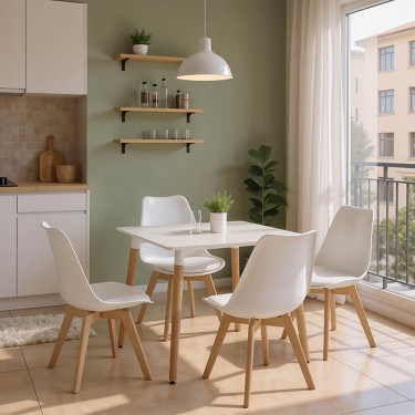 Τραπεζαρία με Καρέκλες Gaston λευκό και Τραπέζι Natali λευκό 80x80x76εκ Σετ 5τεμ Υλικό: MDF - PP - PU 200-001522