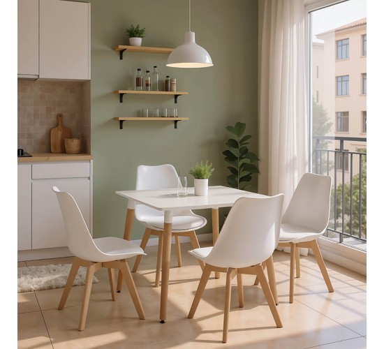 Τραπεζαρία με Καρέκλες Gaston λευκό και Τραπέζι Natali λευκό 80x80x76εκ Σετ 5τεμ Υλικό: MDF - PP - PU 200-001522
