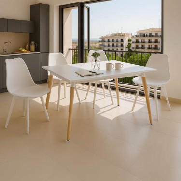 Τραπεζαρία με Καρέκλες Gaston λευκό και Τραπέζι Natali λευκό 120x80x76εκ Σετ 5τεμ Υλικό: MDF - BEECH WOOD - METAL - PPP 2800g/m³   - PU - WOODEN LEG 200-001523