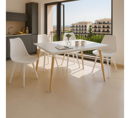 Τραπεζαρία με Καρέκλες Gaston λευκό και Τραπέζι Natali λευκό 120x80x76εκ Σετ 5τεμ Υλικό: MDF - BEECH WOOD - METAL - PPP 2800g/m³   - PU - WOODEN LEG 200-001523