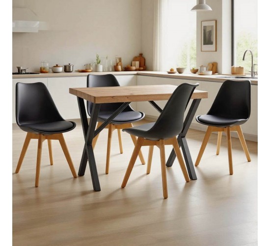 Τραπεζαρία με Καρέκλες Gaston μαύρο και Τραπέζι Zeryin oak 110x70x75εκ Σετ 5τεμ Υλικό: MELAMINE CHIPBOARD-METAL-PP 200-001524