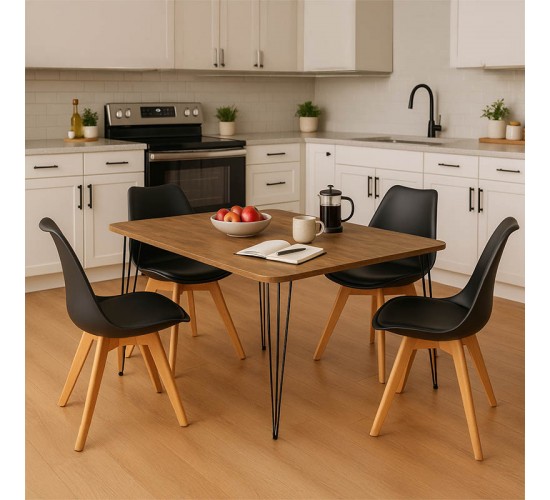 Τραπεζαρία με Καρέκλες Gaston μαύρο και Τραπέζι Polkan oak 120x60x73εκ Σετ 5τεμ Υλικό: MELAMINE CHIPBOARD-METAL-PP 200-001525