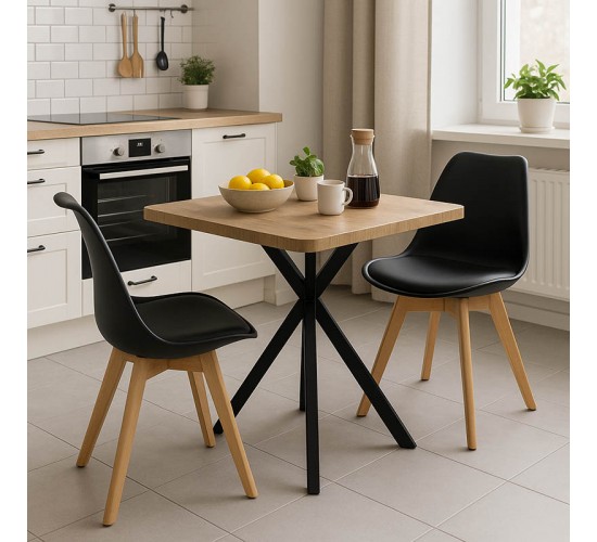 Τραπεζαρία με Καρέκλες Gaston μαύρο και Τραπέζι Prestone oak 70x70x75εκ Σετ 3τεμ Υλικό: MELAMINE CHIPBOARD-METAL-PP 200-001526