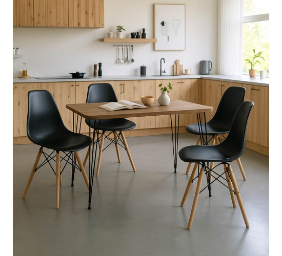 Τραπεζαρία με Καρέκλες Julita μαύρο και Τραπέζι Polkan oak 120x60x73εκ Σετ 5τεμ Υλικό: MELAMINE CHIPBOARD-METAL-PP 200-001527