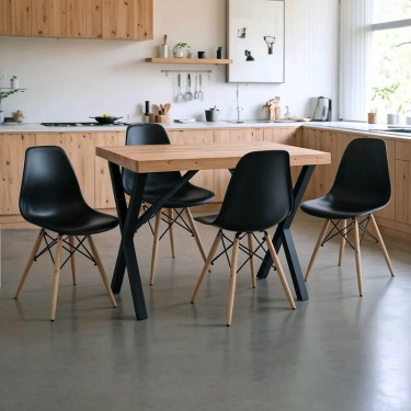 Τραπεζαρία με Καρέκλες Julita μαύρο και Τραπέζι Zeryin oak 110x70x75εκ Σετ 5τεμ Υλικό: MELAMINE CHIPBOARD-METAL-PP 200-001528