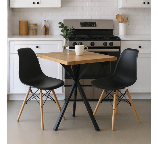 Τραπεζαρία με Καρέκλες Julita μαύρο και Τραπέζι Prestone oak 70x70x75εκ Σετ 3τεμ Υλικό: MELAMINE CHIPBOARD-METAL-PP 200-001529