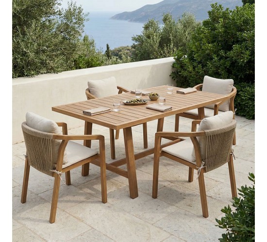 Τραπεζαρία Malibu μασίφ ξύλο ακακίας 160x90x75εκ Σετ 5τεμ Υλικό: SOLID ACACIA WOOD 200-001595