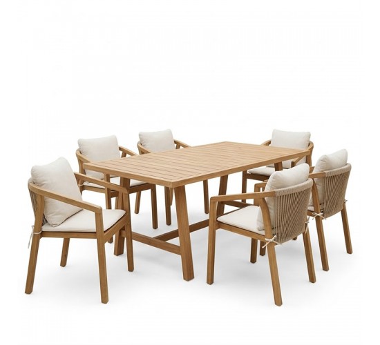 Τραπεζαρία Malibu μασίφ ξύλο ακακίας 180x90x75εκ Σετ 7τεμ Υλικό: SOLID ACACIA WOOD 200-001596