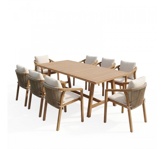 Τραπεζαρία Malibu Σετ 9τεμ μασίφ ξύλο ακακίας 180x90x75εκ Υλικό: SOLID ACACIA WOOD 200-001619