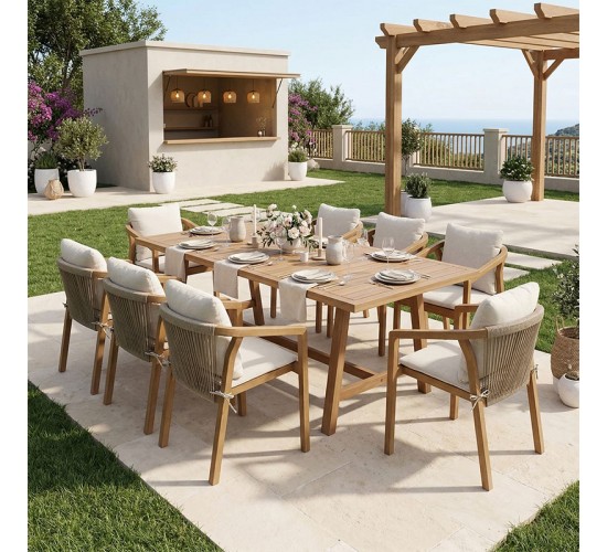 Τραπεζαρία Malibu Σετ 9τεμ μασίφ ξύλο ακακίας 180x90x75εκ Υλικό: SOLID ACACIA WOOD 200-001619