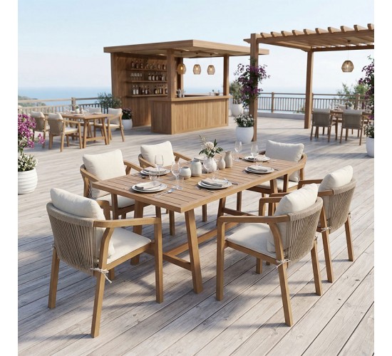 Τραπεζαρία Malibu Σετ 7τεμ μασίφ ξύλο ακακίας 160x90x75εκ Υλικό: SOLID ACACIA WOOD 200-001620