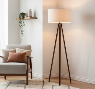 Φωτιστικό δαπέδου PWL-1059 Ε27 καρυδί-μπεζ Φ38x140εκ Υλικό: MDF - FABRIC 202-000001