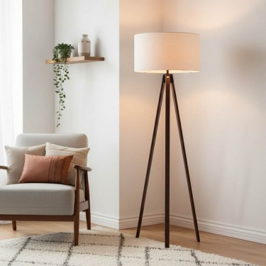 Φωτιστικό δαπέδου PWL-1059 Ε27 καρυδί-μπεζ Φ38x140εκ Υλικό: MDF - FABRIC 202-000001