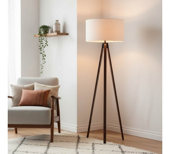 Φωτιστικό δαπέδου PWL-1059 Ε27 καρυδί-μπεζ Φ38x140εκ Υλικό: MDF - FABRIC 202-000001