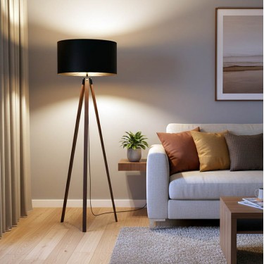 Φωτιστικό δαπέδου PWL-1059 Ε27 καρυδί-μαύρο Φ38x140εκ Υλικό: MDF - FABRIC 202-000002