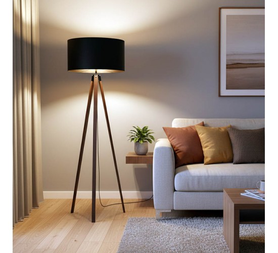 Φωτιστικό δαπέδου PWL-1059 Ε27 καρυδί-μαύρο Φ38x140εκ Υλικό: MDF - FABRIC 202-000002