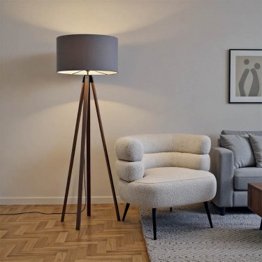 Φωτιστικό δαπέδου PWL-1059 Ε27 καρυδί-γκρι Φ38x140εκ Υλικό: MDF - FABRIC 202-000003