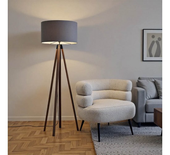 Φωτιστικό δαπέδου PWL-1059 Ε27 καρυδί-γκρι Φ38x140εκ Υλικό: MDF - FABRIC 202-000003