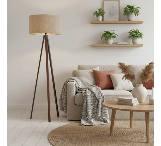 Φωτιστικό δαπέδου PWL-1059 Ε27 μπεζ-καρυδί Φ38x140εκ Υλικό: MDF - FABRIC 202-000005