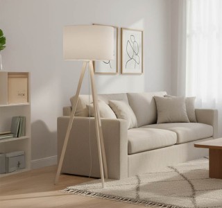 Φωτιστικό δαπέδου PWL-1060 Ε27 φυσικό-κρεμ Φ38x140εκ Υλικό: MDF - FABRIC 202-000007