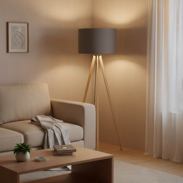 Φωτιστικό δαπέδου PWL-1060 Ε27 φυσικό-γκρι Φ38x140εκ Υλικό: MDF - FABRIC 202-000008