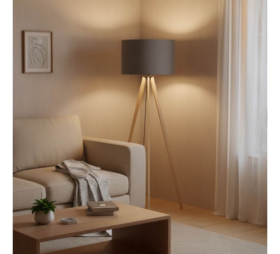 Φωτιστικό δαπέδου PWL-1060 Ε27 φυσικό-γκρι Φ38x140εκ Υλικό: MDF - FABRIC 202-000008