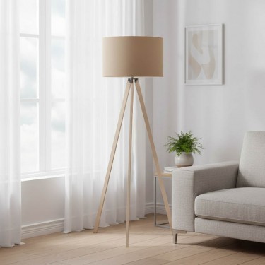 Φωτιστικό δαπέδου PWL-1060 Ε27 φυσικό-μόκα Φ38x140εκ Υλικό: MDF - FABRIC 202-000010