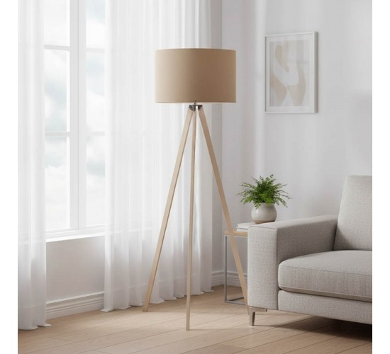 Φωτιστικό δαπέδου PWL-1060 Ε27 φυσικό-μόκα Φ38x140εκ Υλικό: MDF - FABRIC 202-000010