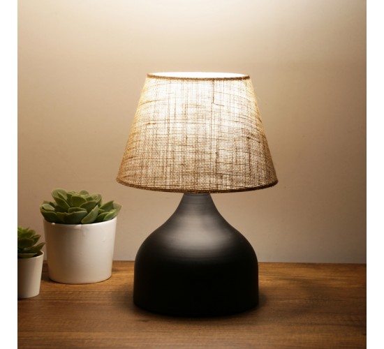 Επιτραπέζιο φωτιστικό PWL-1068 Ε27 γιούτα μαύρο-μπεζ Φ22x32εκ Υλικό: METAL - JUTE 202-000024