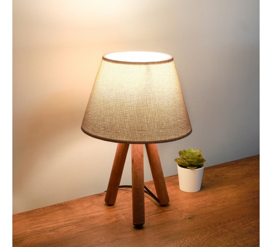 Επιτραπέζιο φωτιστικό PWL-1071 Ε27 μπεζ καφέ-καρυδί Φ22x32εκ Υλικό: MDF - PVC - FABRIC 202-000030