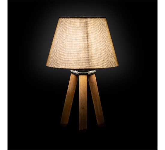 Επιτραπέζιο φωτιστικό PWL-1071 Ε27 μπεζ καφέ-καρυδί Φ22x32εκ Υλικό: MDF - PVC - FABRIC 202-000030