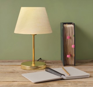 Επιτραπέζιο φωτιστικό PWL-1074 Ε27 μπεζ-χρυσό Φ22x37εκ Υλικό: METAL - PVC 202-000036