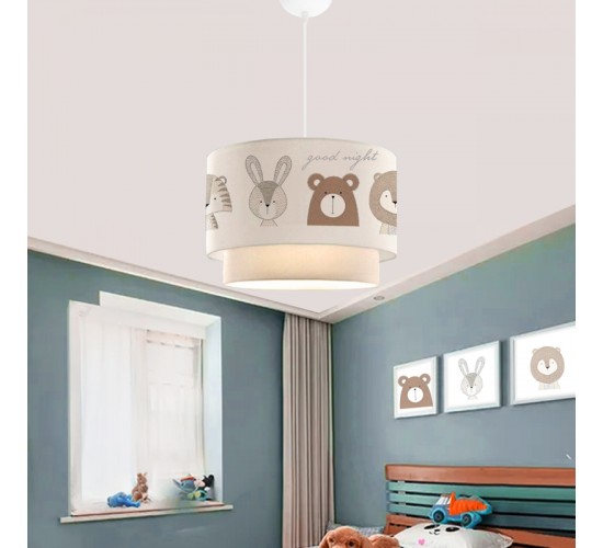 Παιδικό φωτιστικό οροφής μονόφωτο PWL-1096 Ε27 λευκό-γκρι-καφέ Φ30x20εκ Υλικό: FABRIC 202-000079