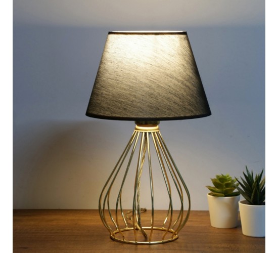 Επιτραπέζιο φωτιστικό PWL-1150 Ε27 μαύρο-χρυσό Φ22x37εκ Υλικό: FABRIC - METAL 202-000103