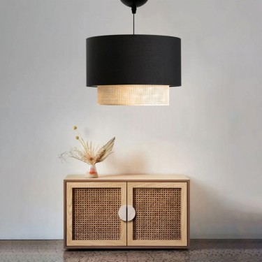 Φωτιστικό οροφής Fersa μαύρο-φυσικό Φ30x20εκ Υλικό: FABRIC - PP 202-000119