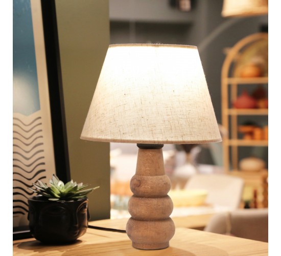 Επιτραπέζιο φωτιστικό Cabini ξύλο οξιάς και ύφασμα σε κρεμ χρώμα 22x22x30εκ Υλικό: BEECHWOOD - FABRIC - PP 202-000128