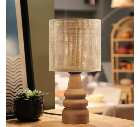 Επιτραπέζιο φωτιστικό Salpe ξύλο οξιάς και pe rattan σε φυσικό χρώμα Φ15x32εκ Υλικό: WOOD - PE RATTAN 202-000129