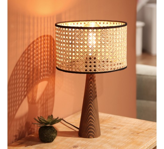 Επιτραπέζιο φωτιστικό Retroa ξύλο οξιάς και pe rattan σε φυσικό χρώμα Φ24x38εκ Υλικό: WOOD - PE RATTAN 202-000130